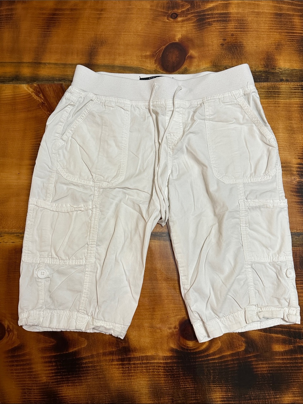 Women's White Cargo Shorts with Drawstring Waist